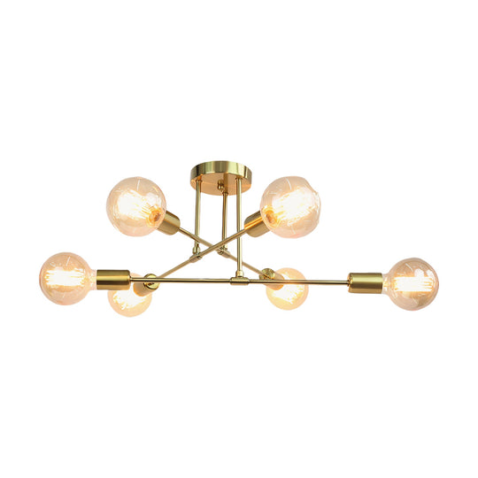 Lustre Sputnik de 6 Lâmpadas com Hastes Cruzadas – SpaceLux – Dourado