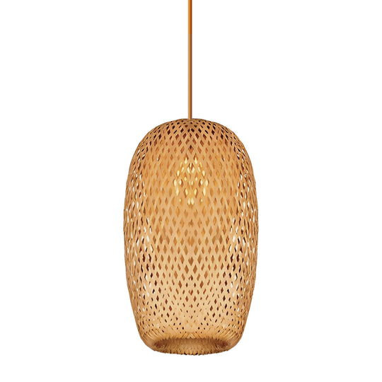 Pendente Casulo de Bambu Trançado – Luminária Boho – Bege