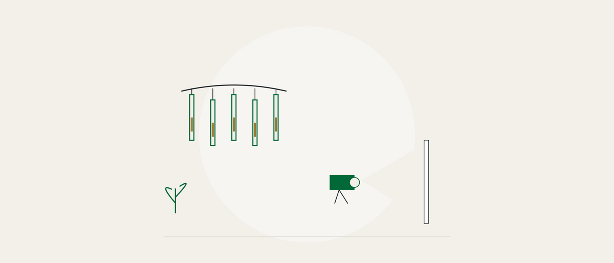 Ilustração editorial de tubos luminosos e projeção na parede