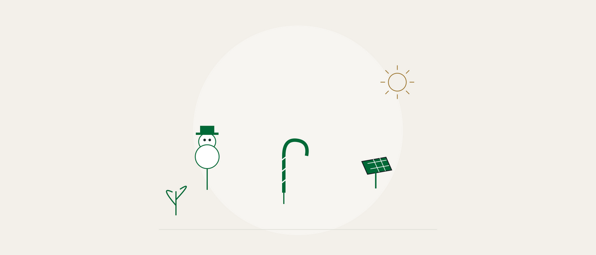 Ilustração editorial de espetos natalinos e painel solar