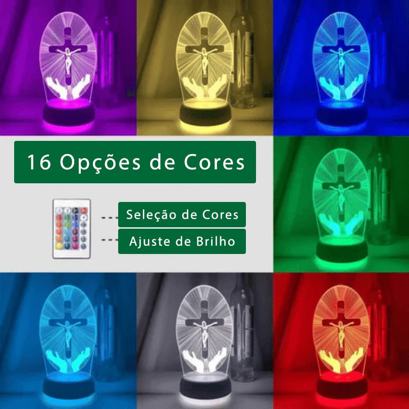 Montagem com o painel aceso em sete cores e o controle de cor e brilho