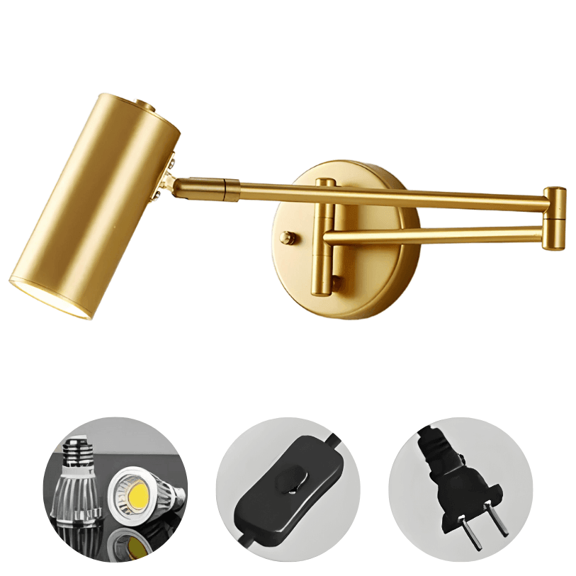 Arandela de tomada articulada, com fio na opção Dourado · Luz Branca