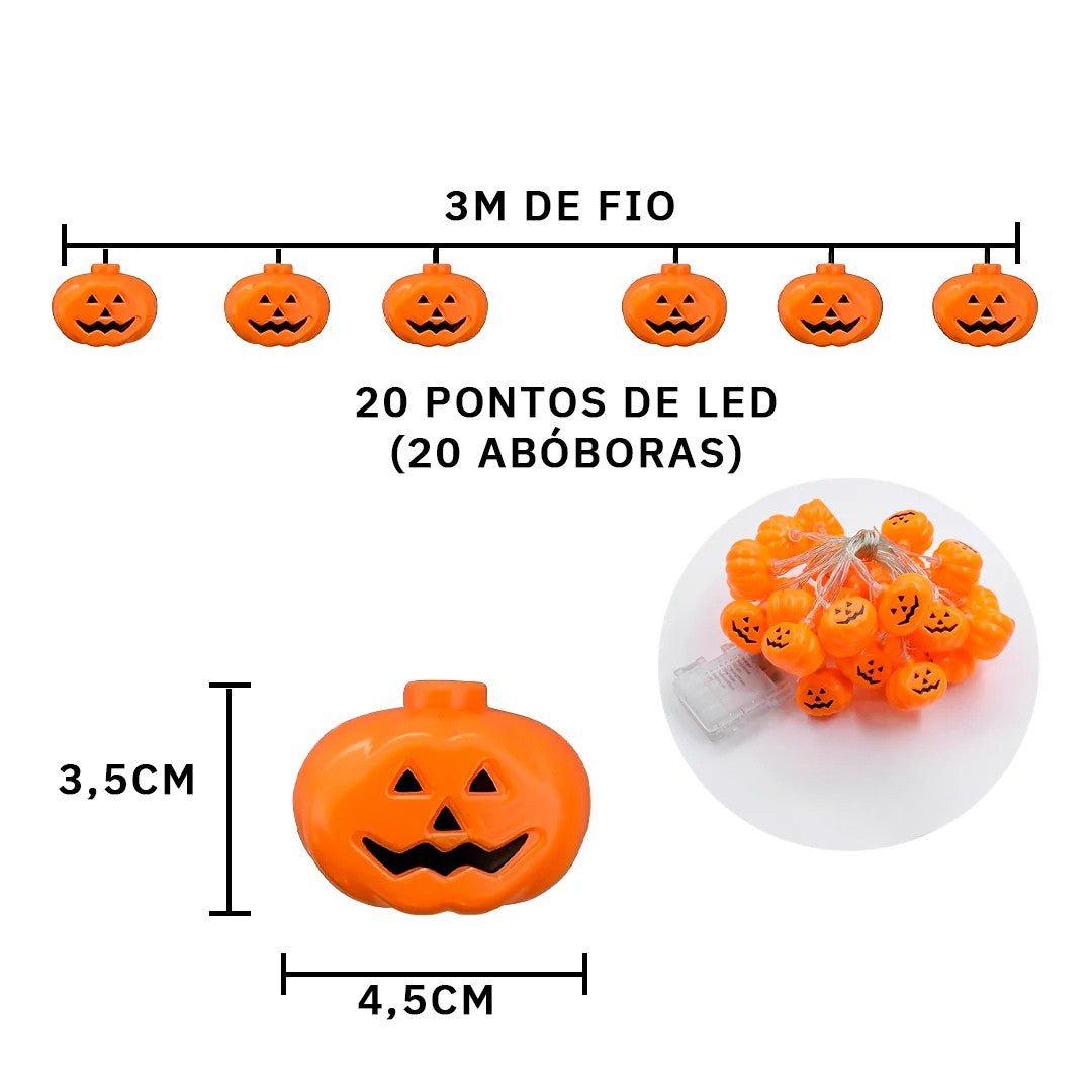 Varal Abóbora LED 3m – Decoração de Halloween - Disponível na ProntoPraTi