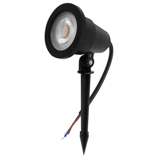 Espeto de jardim LED 7W com refletor preto inclinado e cabo de fios soltos