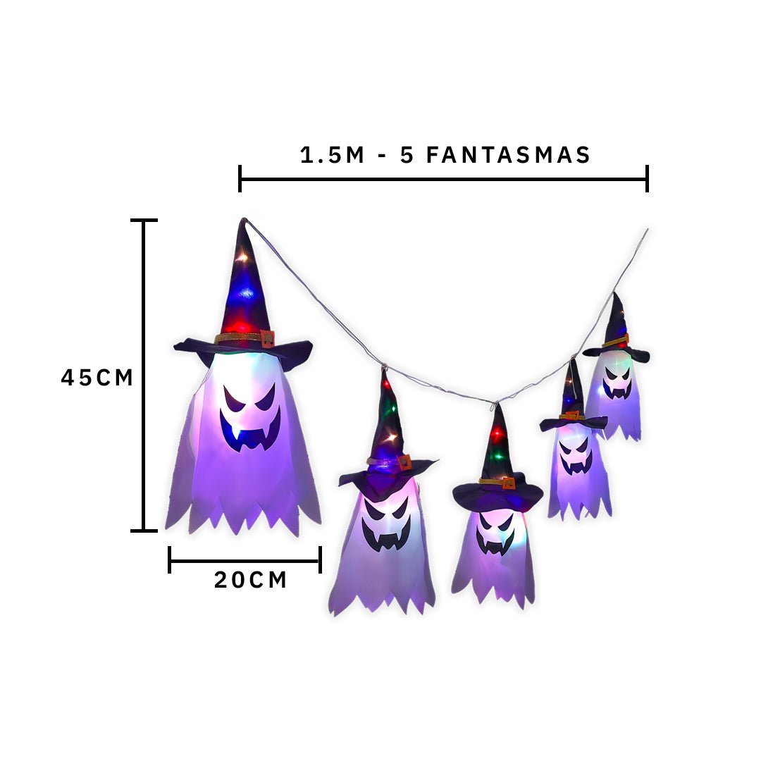 Varal Fantasma com Chapéu de Bruxa – Decoração de Halloween - Disponível na ProntoPraTi