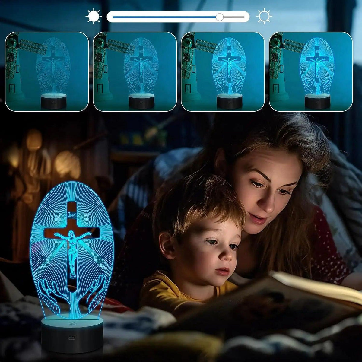 Luminária Religiosa - Cruz Cintilante de Cristo (16 Cores RGB) - ProntoPraTi