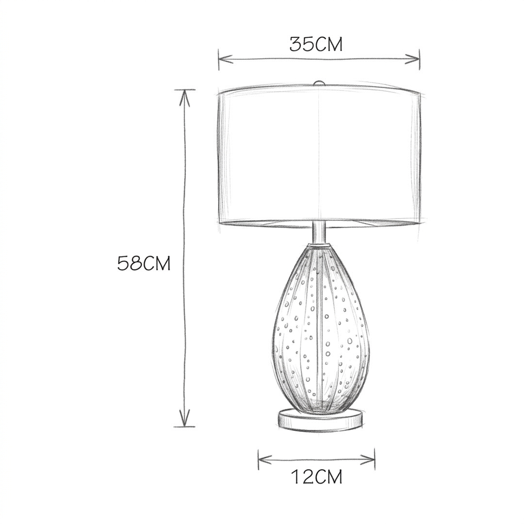 Desenho com as dimensões de Abajur Luxo com Base de Vidro e Cúpula Marrom