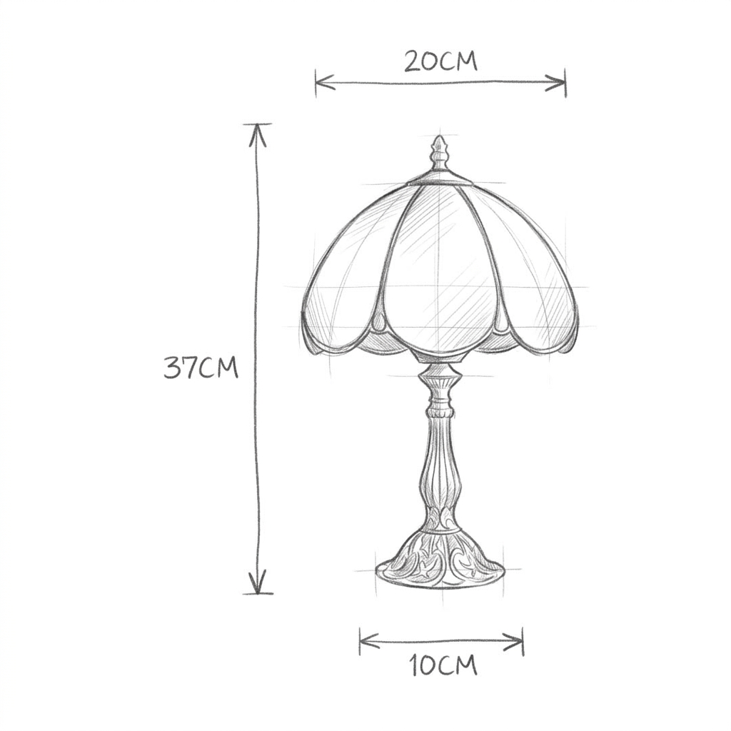 Desenho de Tiffany Art Nouveau com as medidas em centímetros