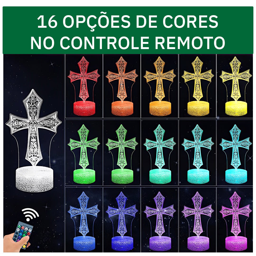 Grade com a cruz acesa nas 16 cores do controle remoto, do vermelho ao rosa