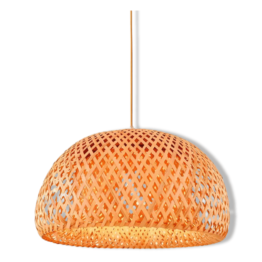 Pendente de bambu com cúpula redonda trançada na opção Bege