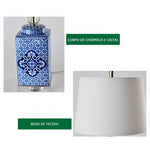 Abajur de Cerâmica Estilo Oriental em Porcelana Azul e Branco - Disponível na ProntoPraTi