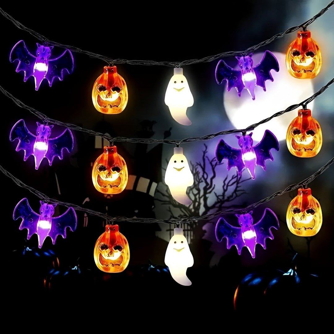 Pisca - Pisca Halloween LED – Abóboras, Morcegos e Fantasmas (3m) - Disponível na ProntoPraTi