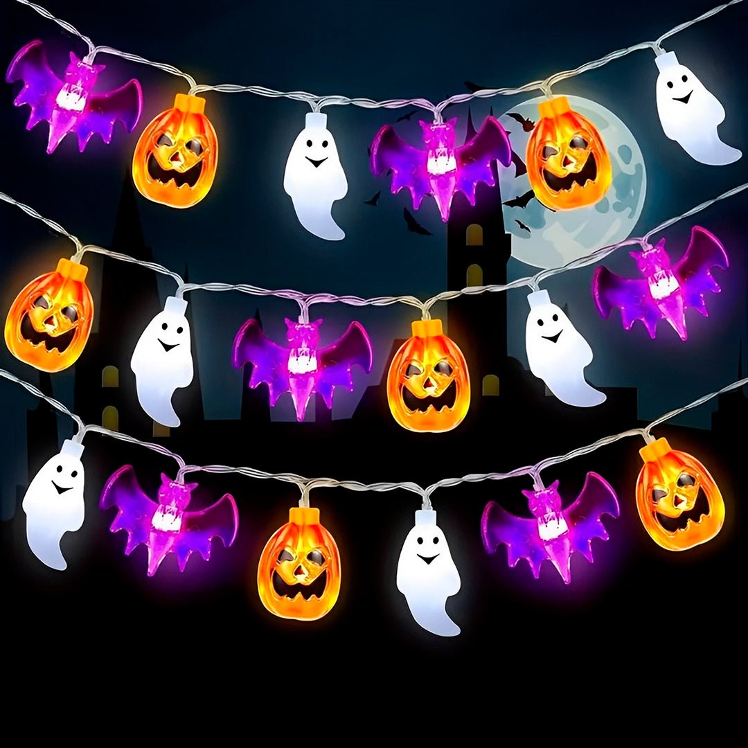Pisca - Pisca Halloween LED – Abóboras, Morcegos e Fantasmas (3m) - Disponível na ProntoPraTi