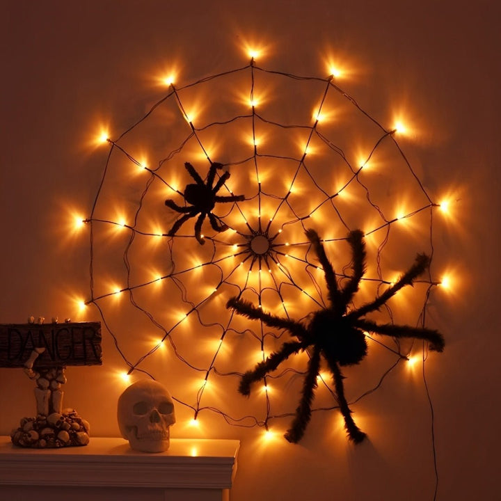 Teia de aranha LED laranja ou roxa