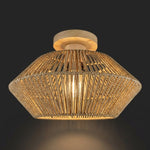 Luminária de Teto de Palha Bambu Geométrica com Base em Madeira - Disponível na Luzzart