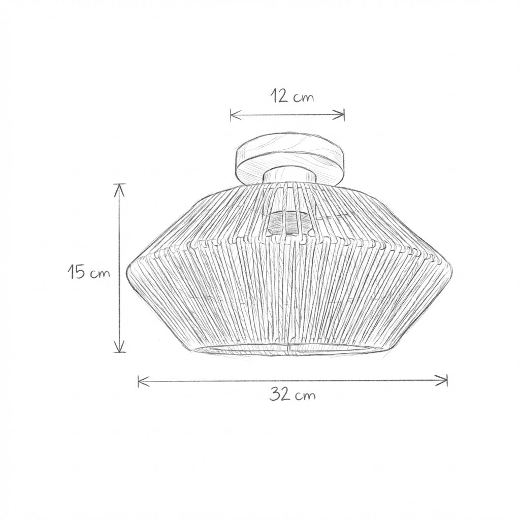 Luminária de Teto de Palha Bambu Geométrica com Base em Madeira - Disponível na Luzzart