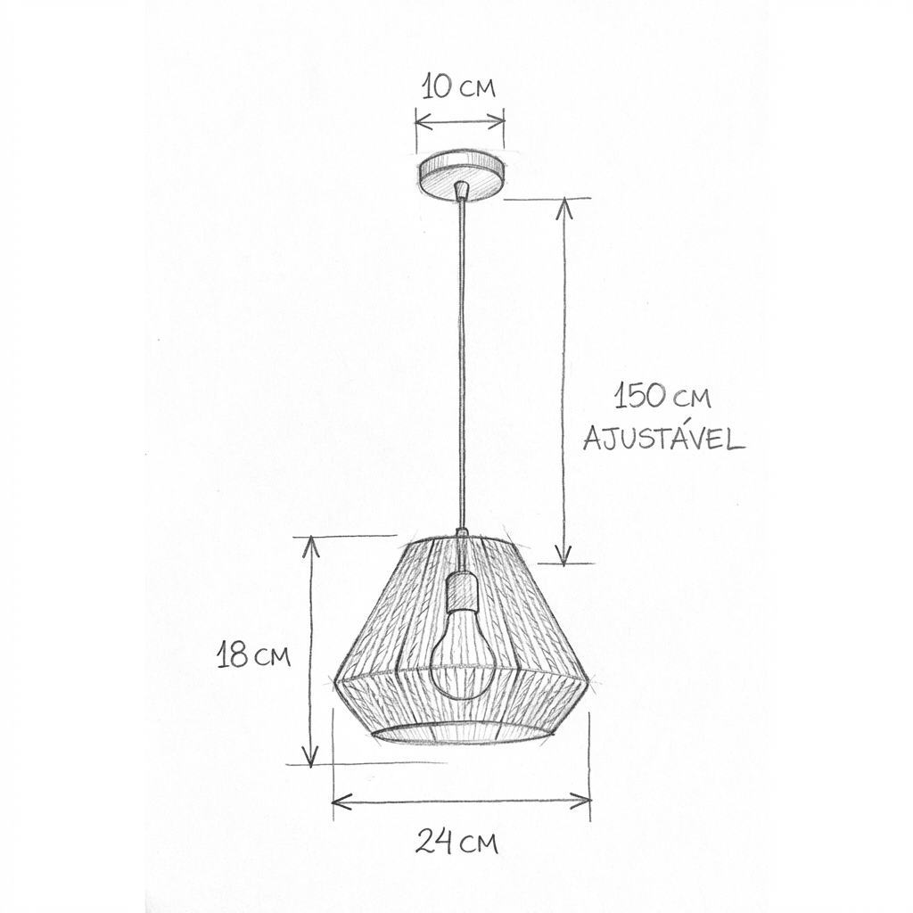 Desenho com as medidas de Lustre de corda formato diamante