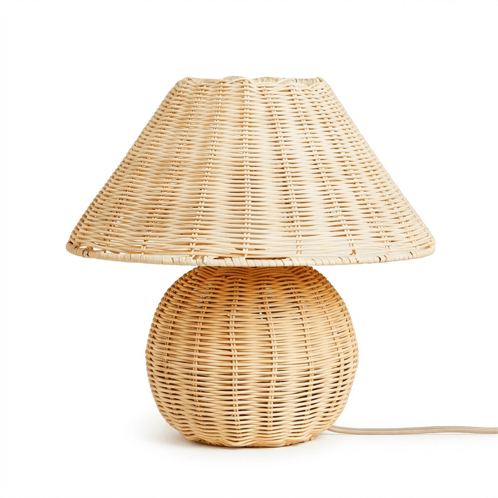 Luminária de Mesa de Palha Bambu Cogumelo com Trama Natural - Disponível na Luzzart