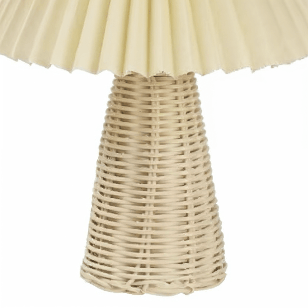 Luminária de Mesa de Palha Bambu com Cúpula Plissada em Tecido Creme - Disponível na Luzzart
