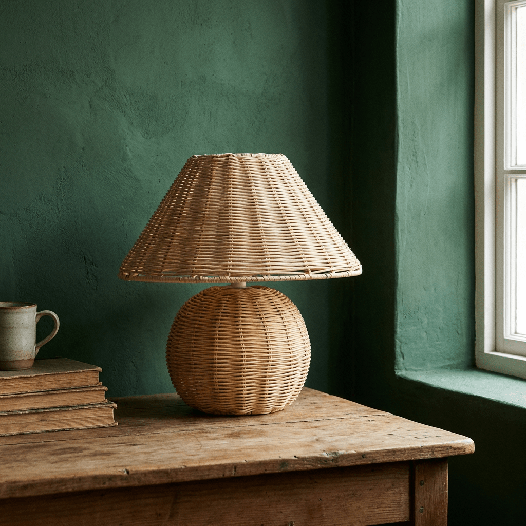 Luminária de Mesa de Palha Bambu Cogumelo com Trama Natural - Disponível na Luzzart