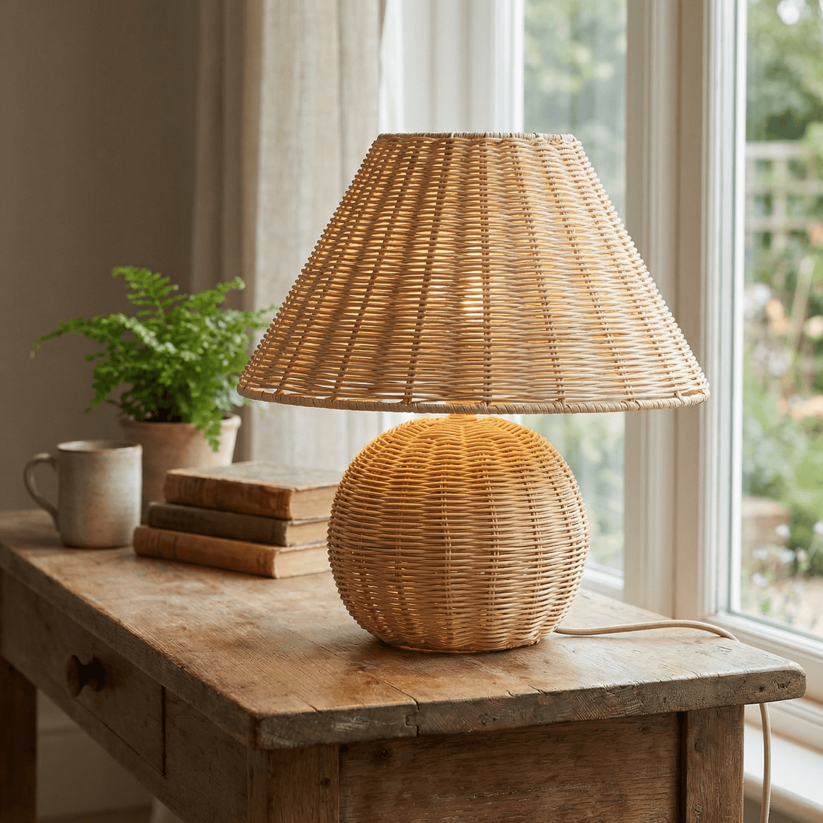 Luminária de Mesa de Palha Bambu Cogumelo com Trama Natural - Disponível na Luzzart