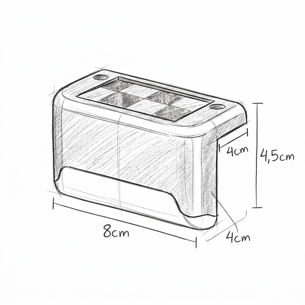 Desenho de luminária solar para degraus Lumi SolarFlex com as medidas em centímetros