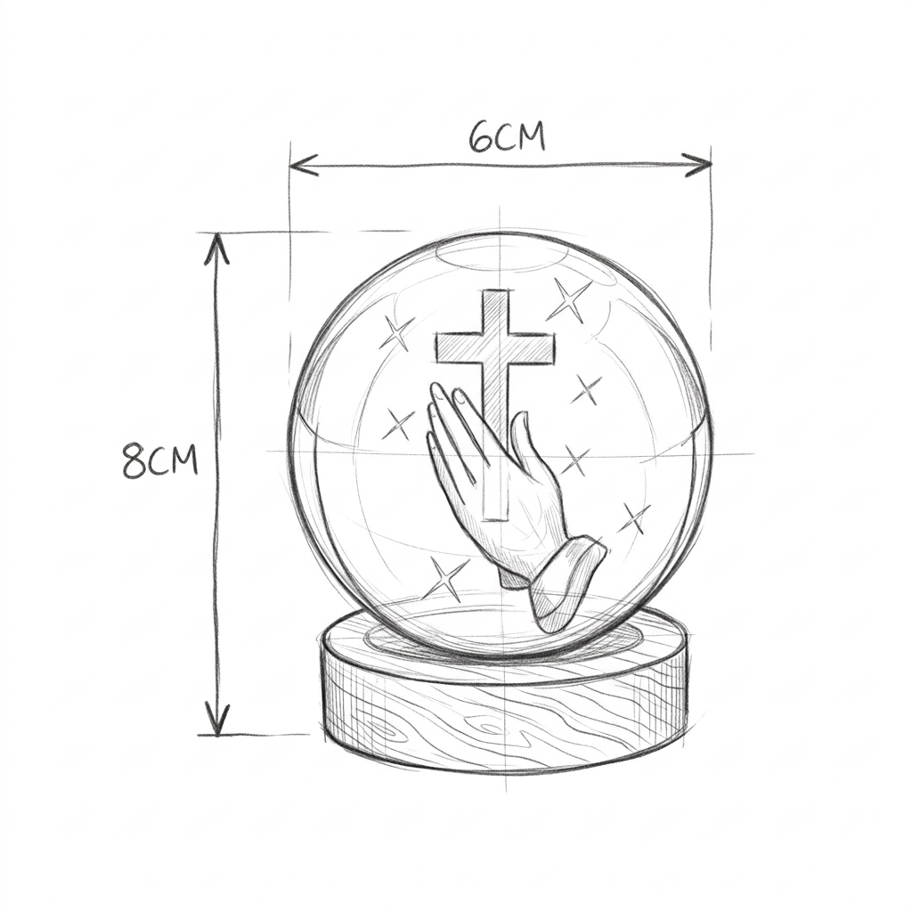 Desenho com as dimensões de Luminária Religiosa - Bola de Cristal Cruz