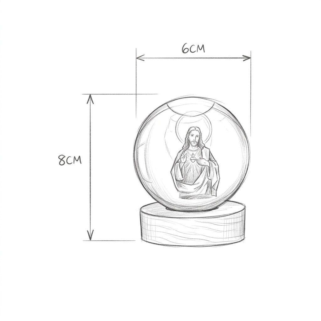 Desenho de Bola de Cristal Jesus Cristo com as medidas em centímetros