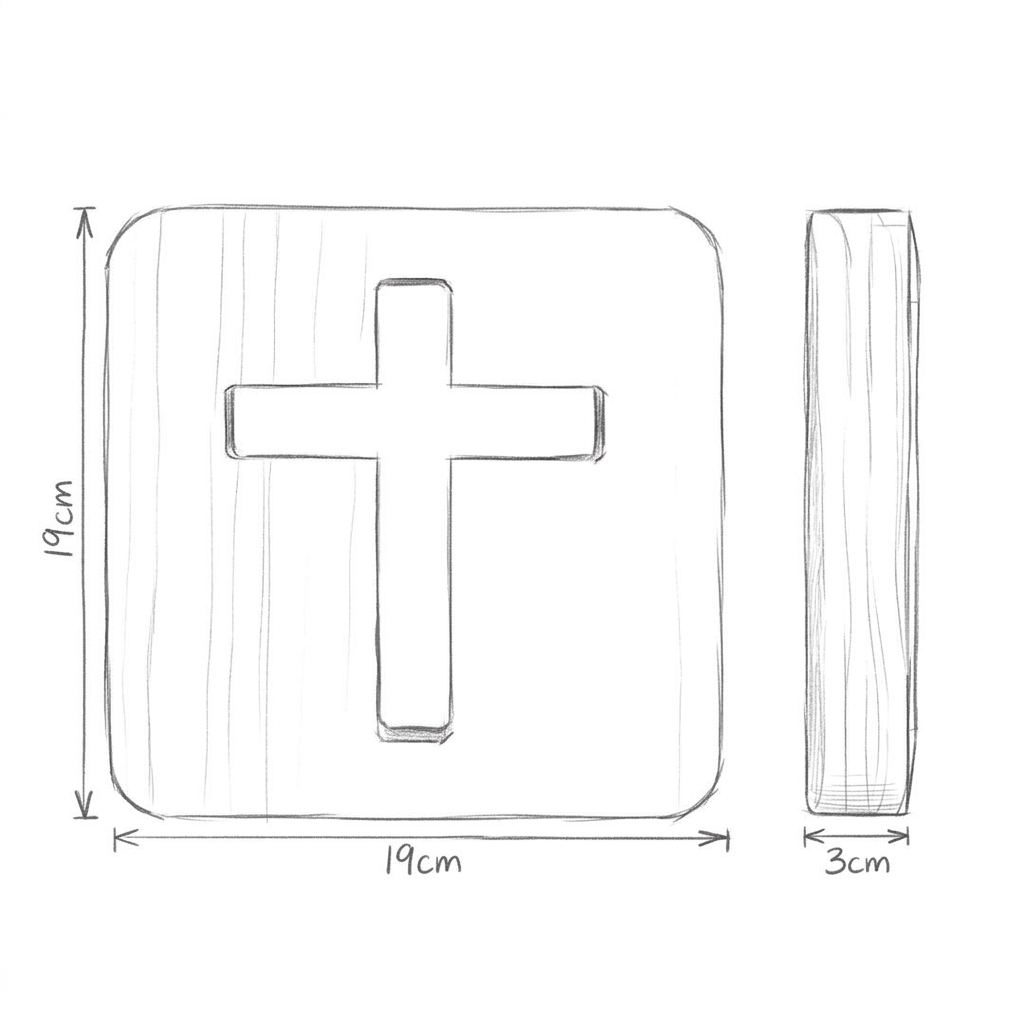 Desenho com as medidas de Cruz de madeira com LED branco quente