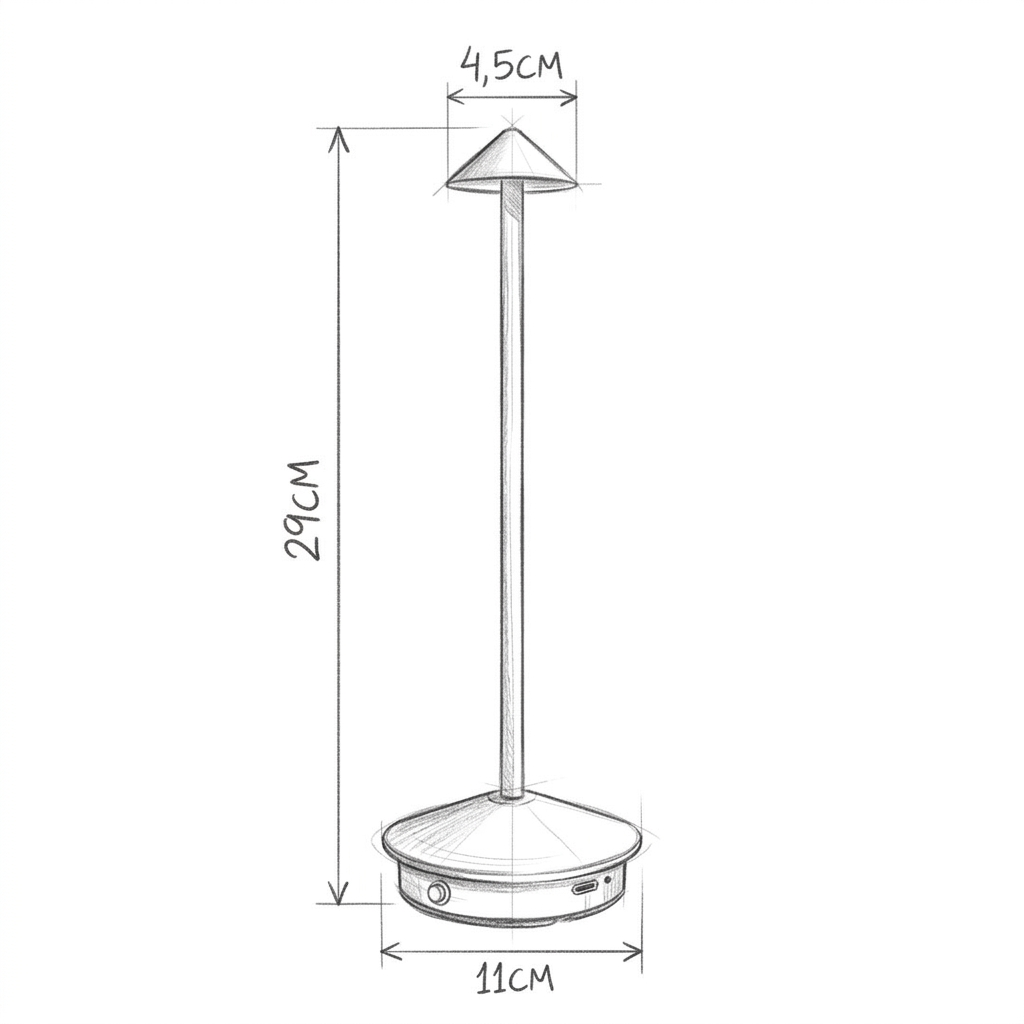 Desenho com as dimensões de Luminária de Mesa Portátil Led Touch - Solene