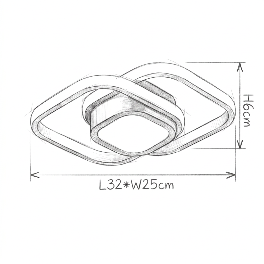 Desenho com as medidas de Plafon quadrado de LED