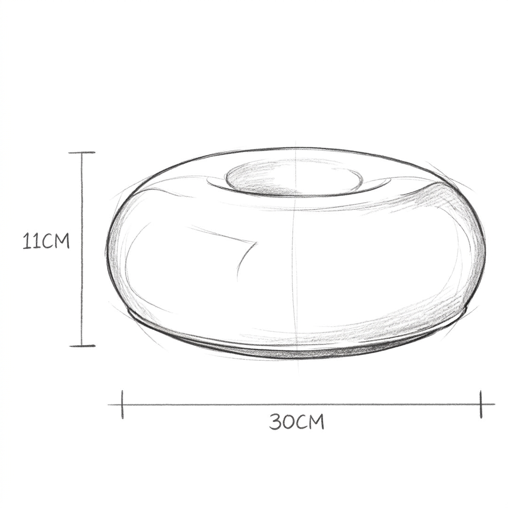 Desenho de Donut de vidro com as medidas em centímetros