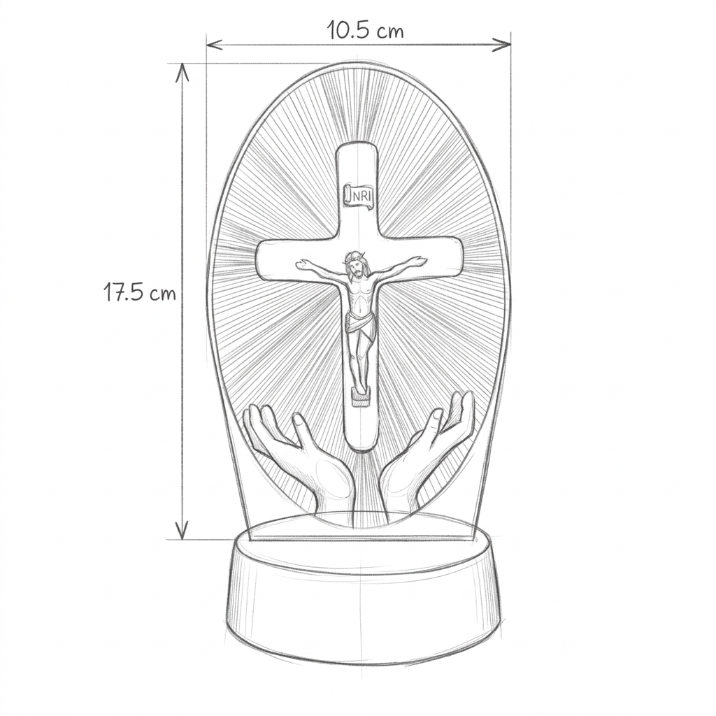 Desenho com as dimensões de Luminária Jesus Cristo  - Cruz Cintilante de Cristo (16 Cores RGB)