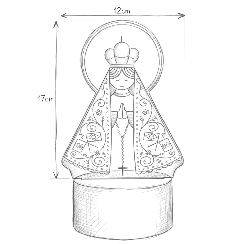 Desenho de Nossa Senhora Aparecida em 16 cores com as medidas em centímetros