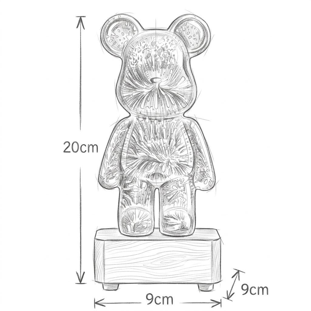Desenho com as dimensões de Luminária de Urso Led 7 Cores 3D - GlowBear