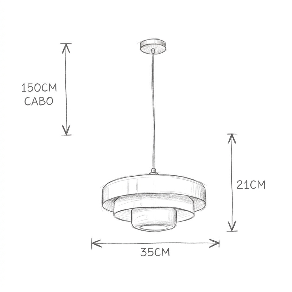 Desenho com as dimensões de Lustre Pendente Moderno Nordic LED – Luminária de Teto Colorida