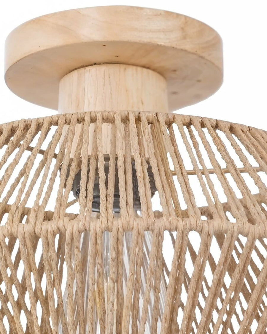 Luminária de teto rústica geométrica de corda no ambiente