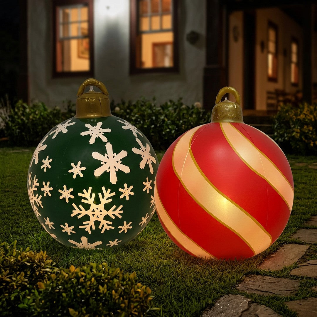 Bola de Natal grande inflável, 60 cm na opção Verde com flocos de neve