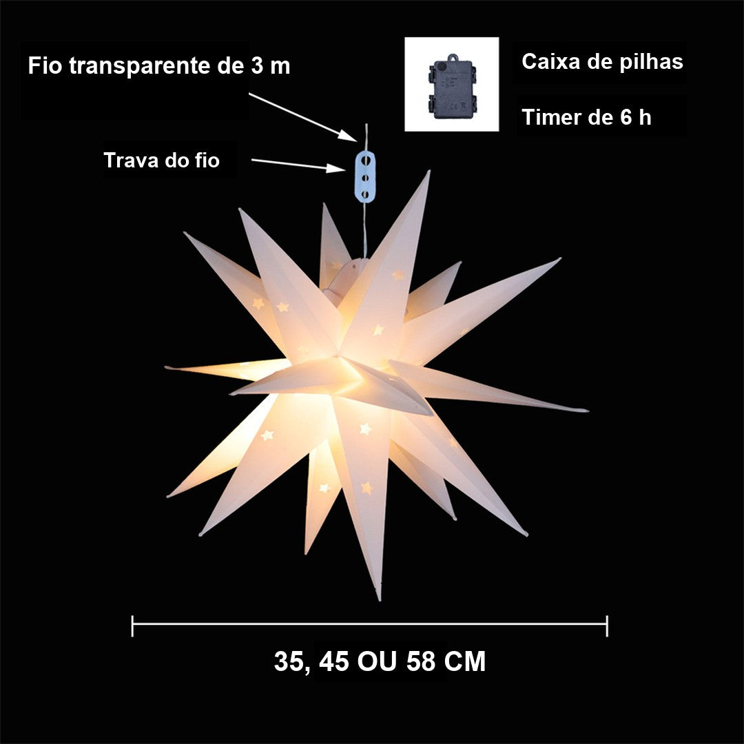 Desenho com as medidas de Estrela de Natal iluminada grande, para pendurar