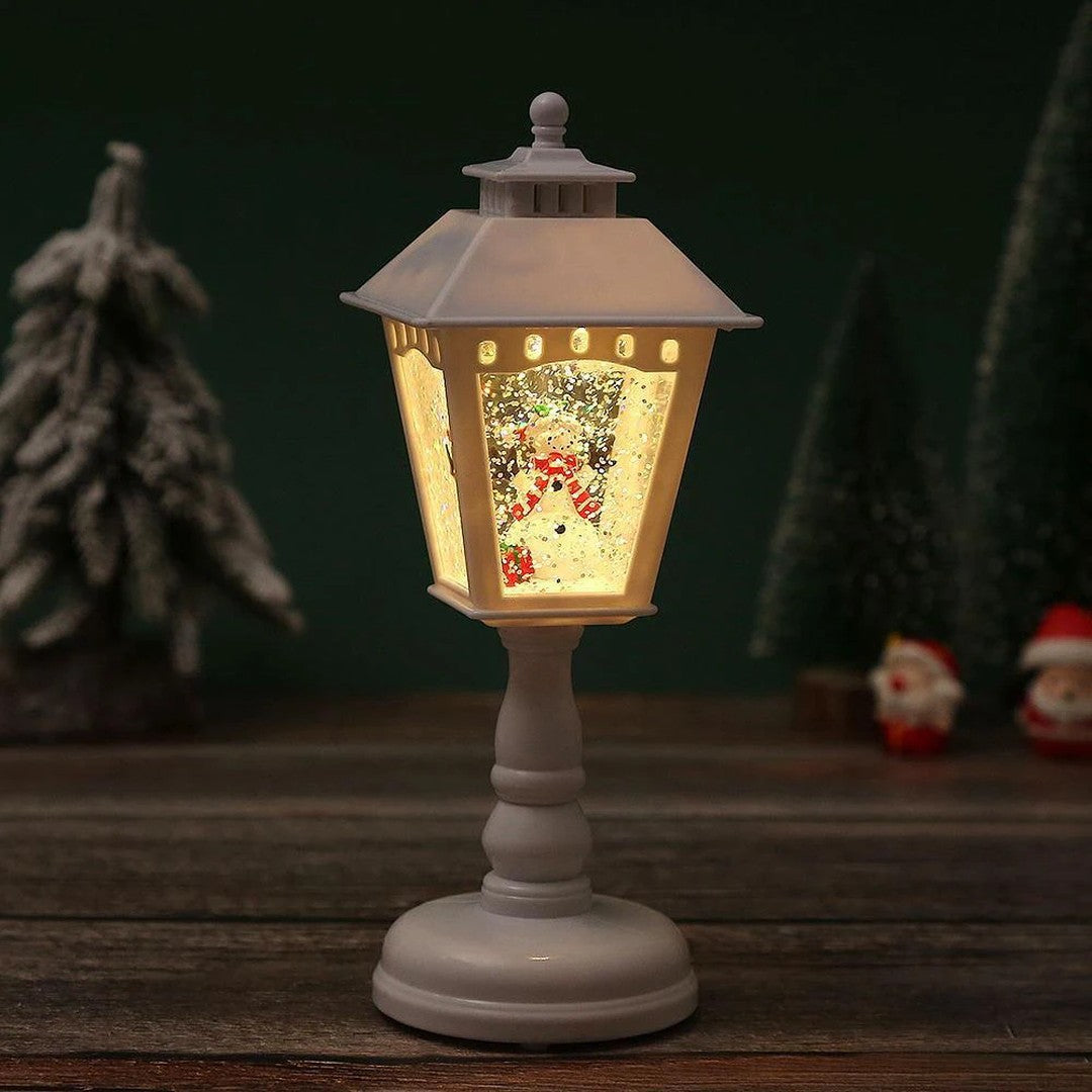 Boneco de neve, branca · lanterna branca acesa, com boneco de neve