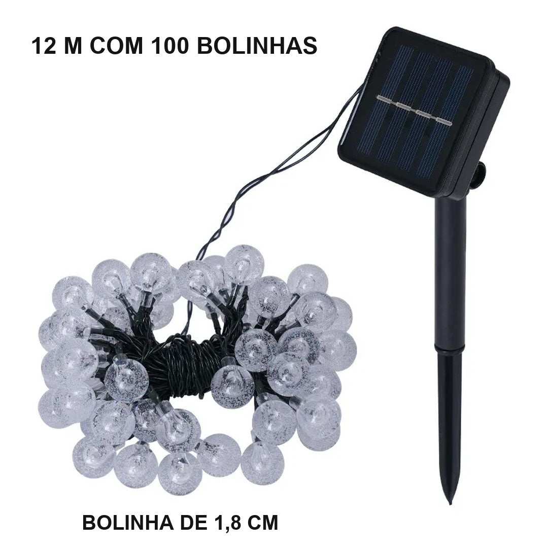Desenho com as medidas de Pisca-pisca solar de bolinhas, 12 m