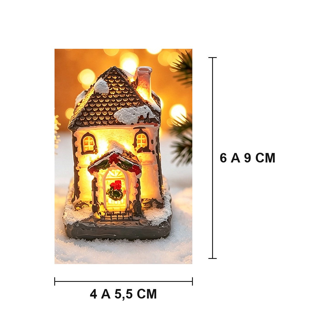 Desenho com as medidas de Vila de Natal com casinhas iluminadas
