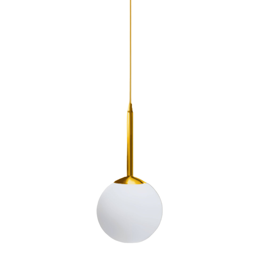 Pendente globo de vidro com haste dourada na opção 1 Esfera · Luz Branca