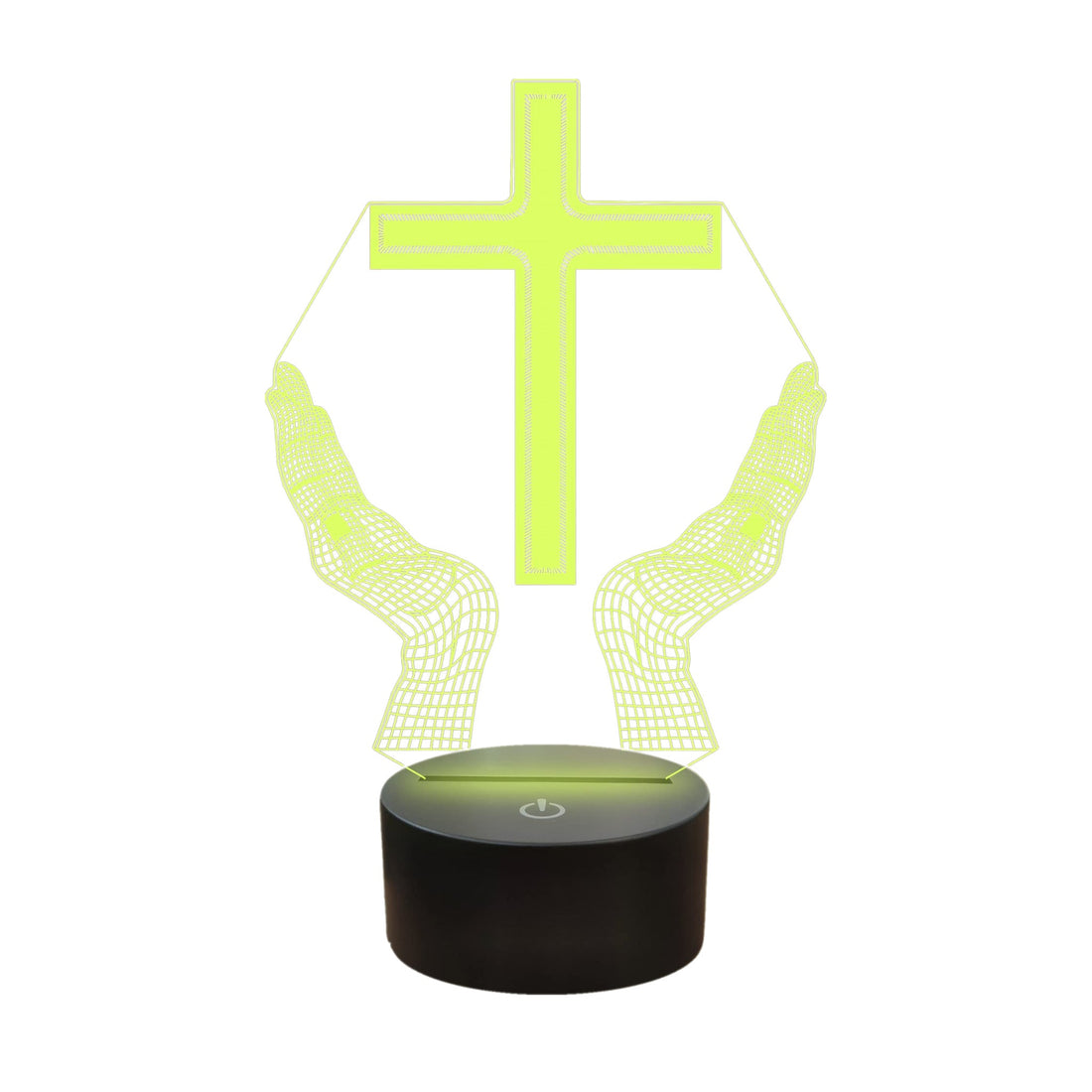 Cruz Iluminada com Mãos Abertas – Luminária de Oração