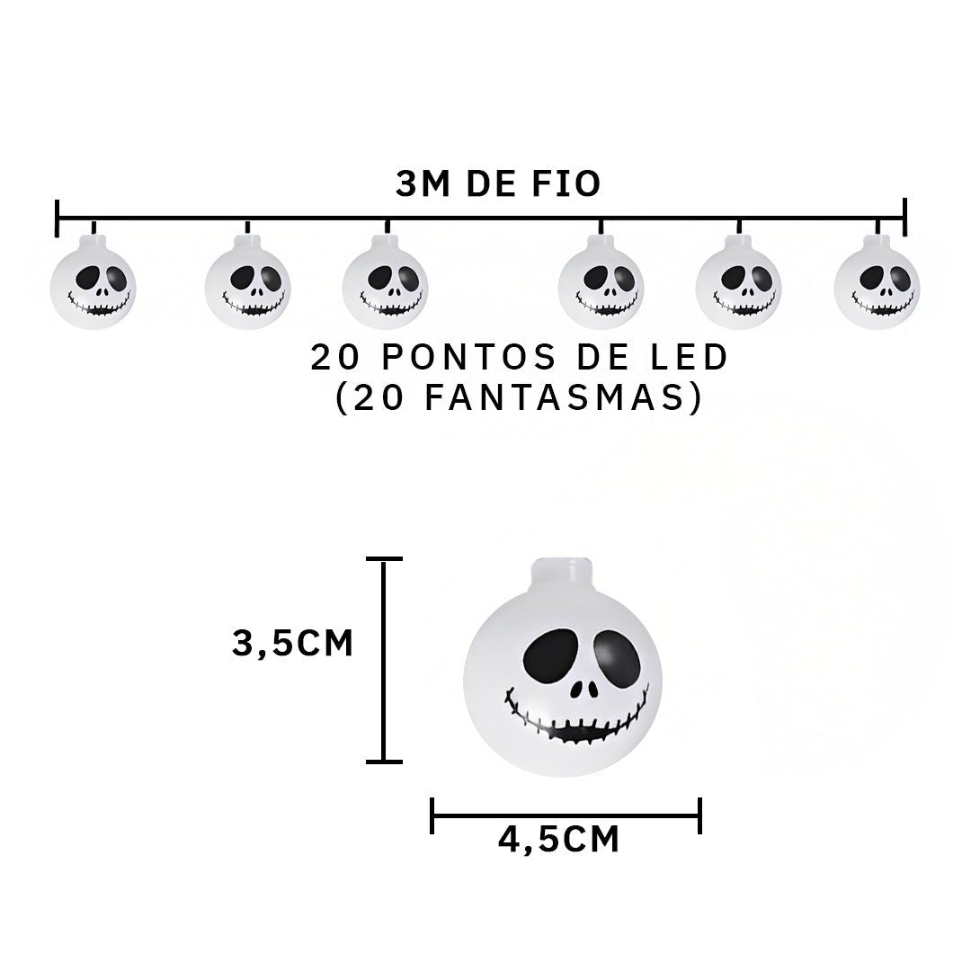 Varal Fantasminha LED 3m – Decoração de Halloween - Disponível na ProntoPraTi