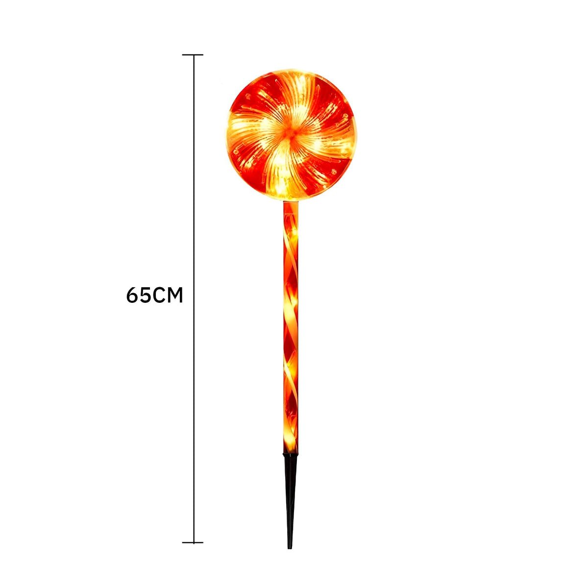Desenho com as medidas de Pirulito de Natal para jardim, kit com 5 espetos solares