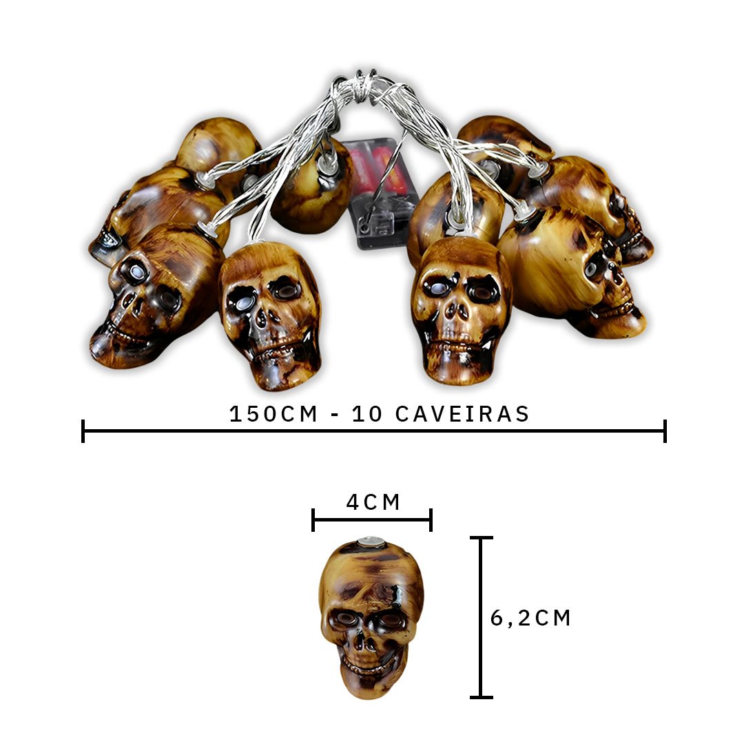 Desenho com as medidas de Pisca-pisca caveira iluminada