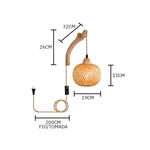 Arandela de Palha Bambu Rattan com Tomada - Esfera