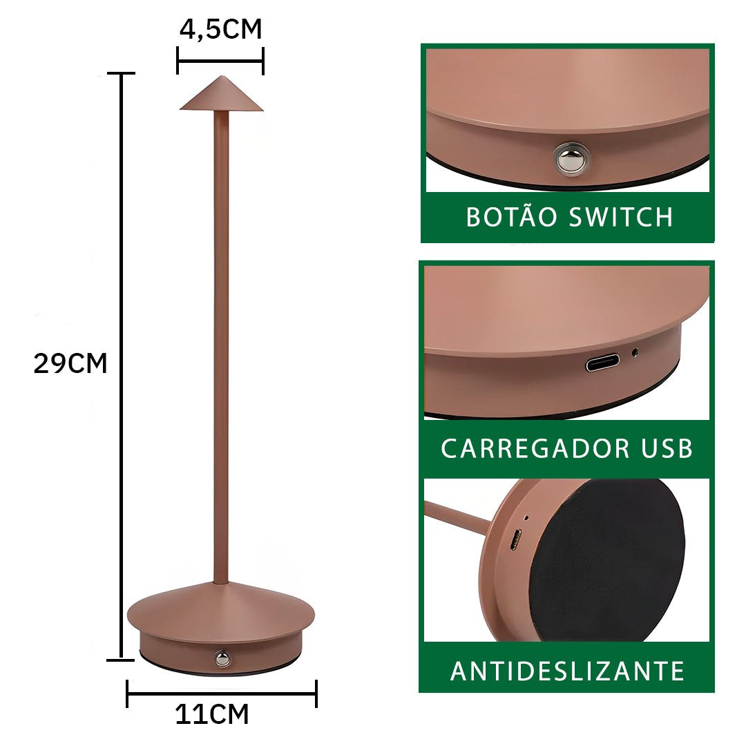 Luminária de Mesa Portátil Led Touch - Solene - Disponível na ProntoPraTi