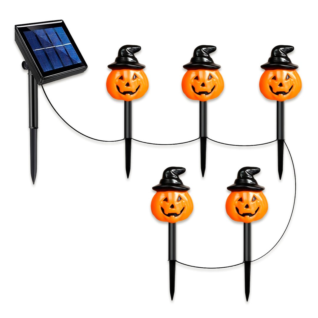 Espeto solar de abóbora, kit com 5 para Halloween na opção A